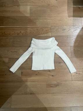 Hippie Rose Cream Ribbed Off-the-Shoulder Knit Sweater